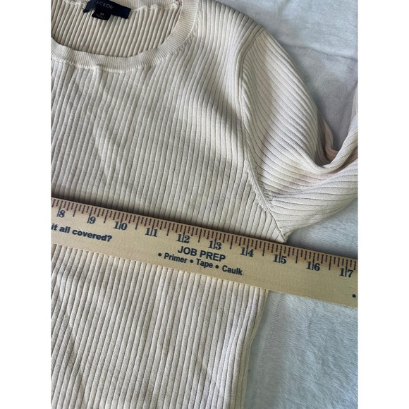 J.Crew Women's Ribbed Knit Long Sleeve Top Beige Crewneck Sweater M Medium - Picture 8 of 9
